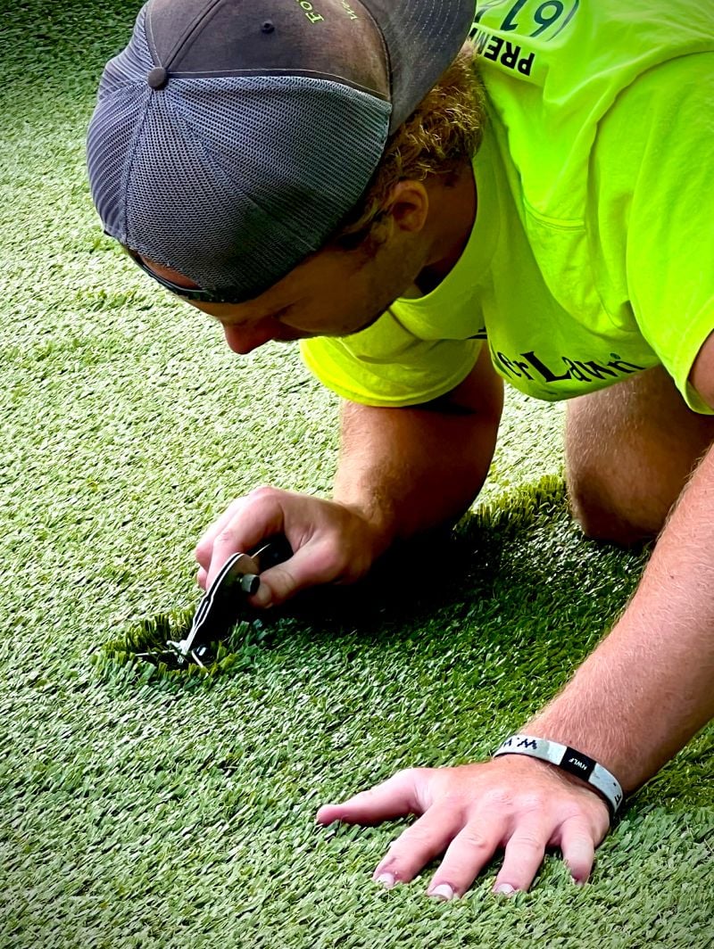 close up install of turf