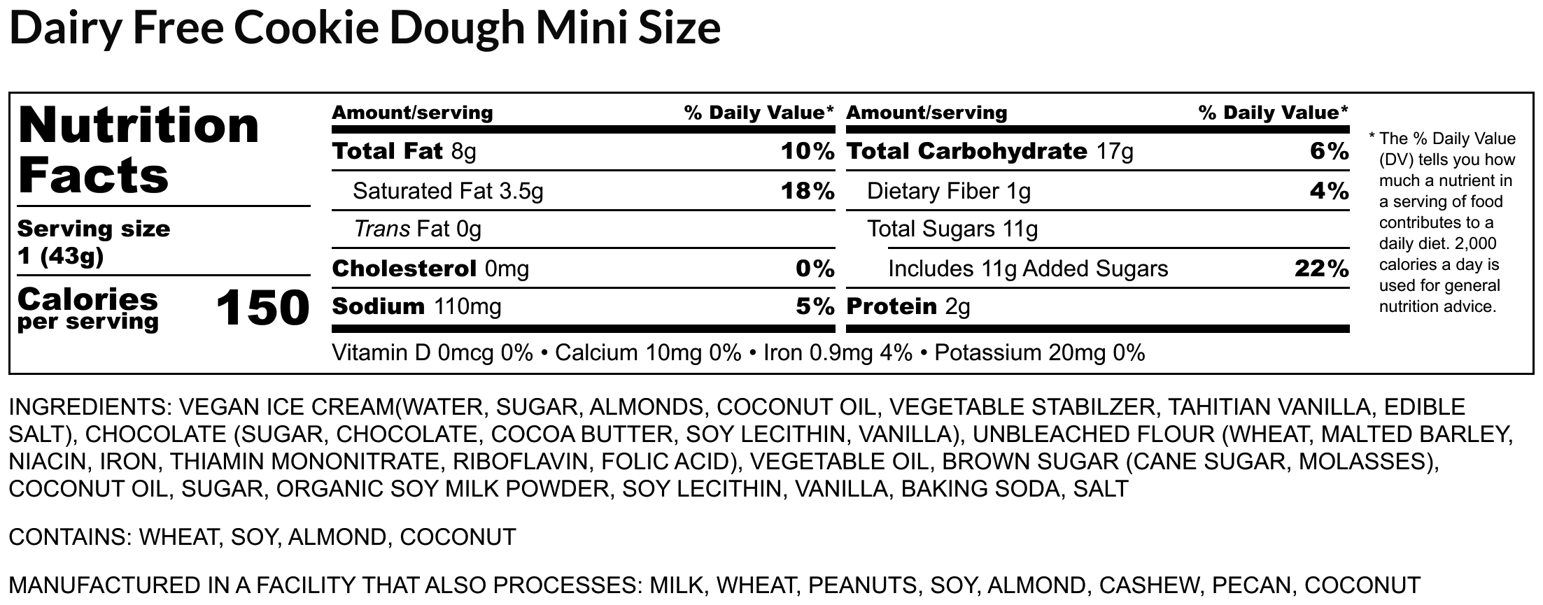 Dairy Free Cookie Dough Mini Size
