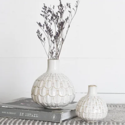 Scallop White Ceramic Vase