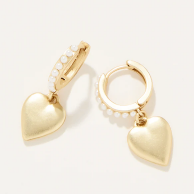 Spartina Pearl Drop Hoop Earrings with Heart