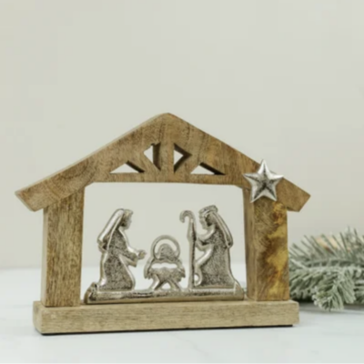 Wood and Aluminum Nativity Scene