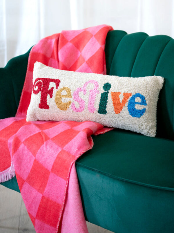 Festive Wool Hooked Pillow