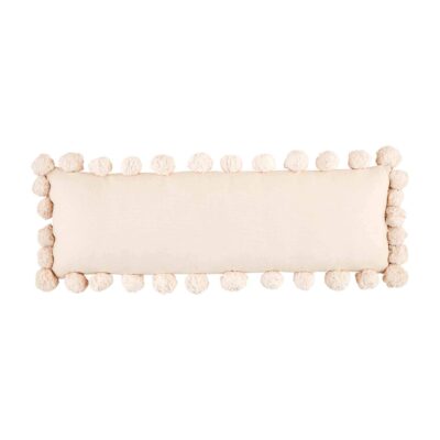 Cream Bench Pillow with Poms