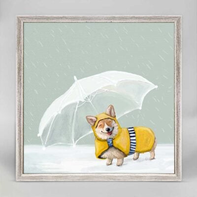 Rainy Day Parade Corgi Mini Framed Canvas