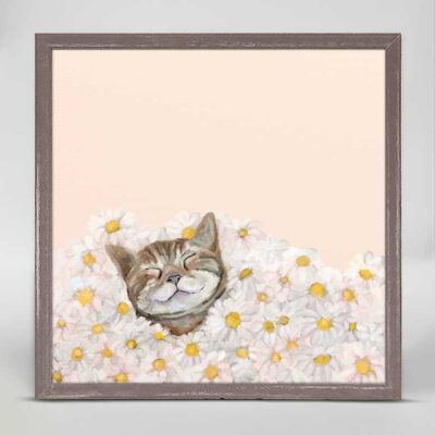 Happy Cat in Daisies Mini Framed Canvas