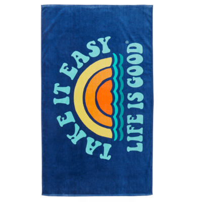 Take It Easy Rainbow Waves Beach Towel Life is Good