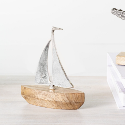 Silver Boat Sails on Wood Base
