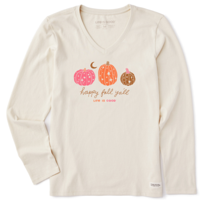 Women's Woodcut Celestial Pumpkins Long Sleeve Crusher Vee