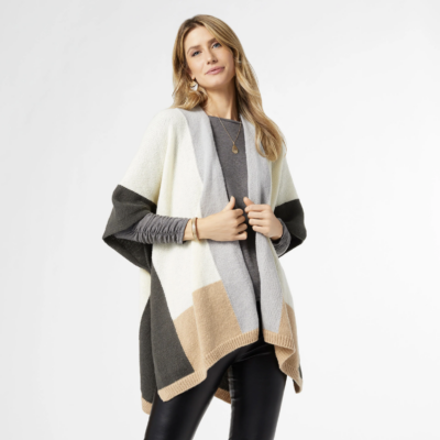 Donegal Colorblock Ruana - Cream/Neutral