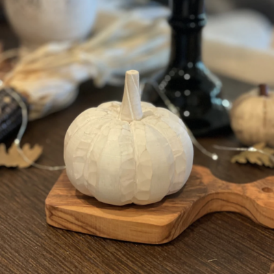 Wide White 3D Carved Pumpkin