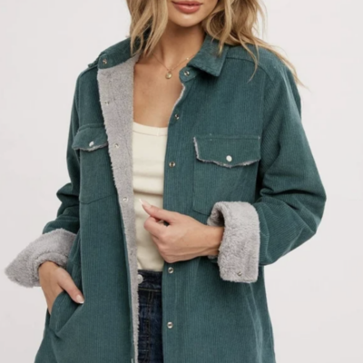 Green Corduroy Sherpa Lined Blue Ivy Jacket