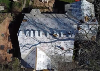 aerial view of new roofing materials ready to be installed